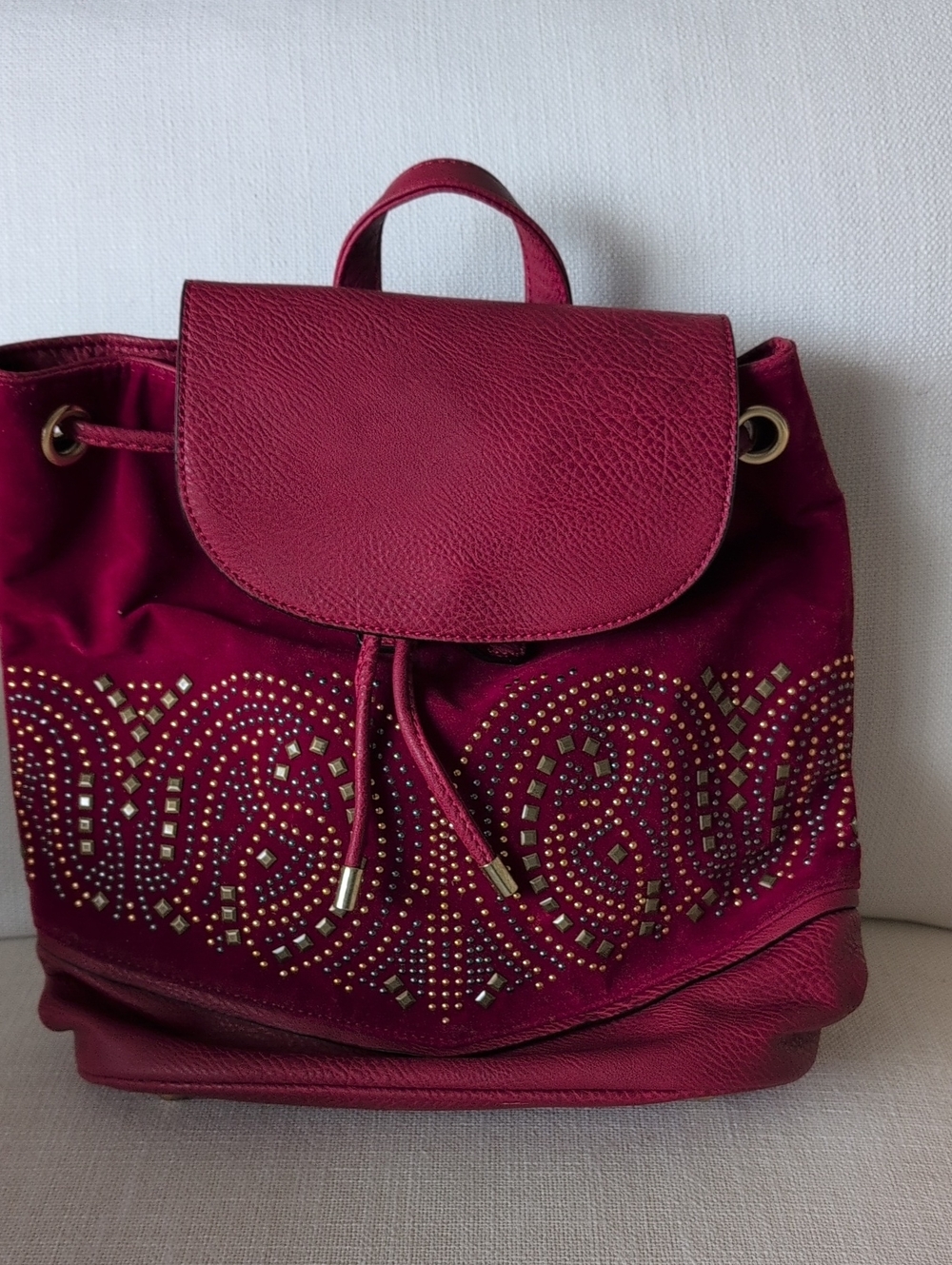NWT Mellow World Vegan Embellished Stud Drawstring Backpack Bag